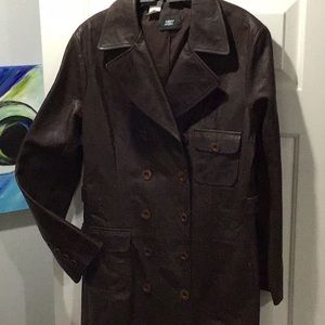 Long Chocolate Leather Coat